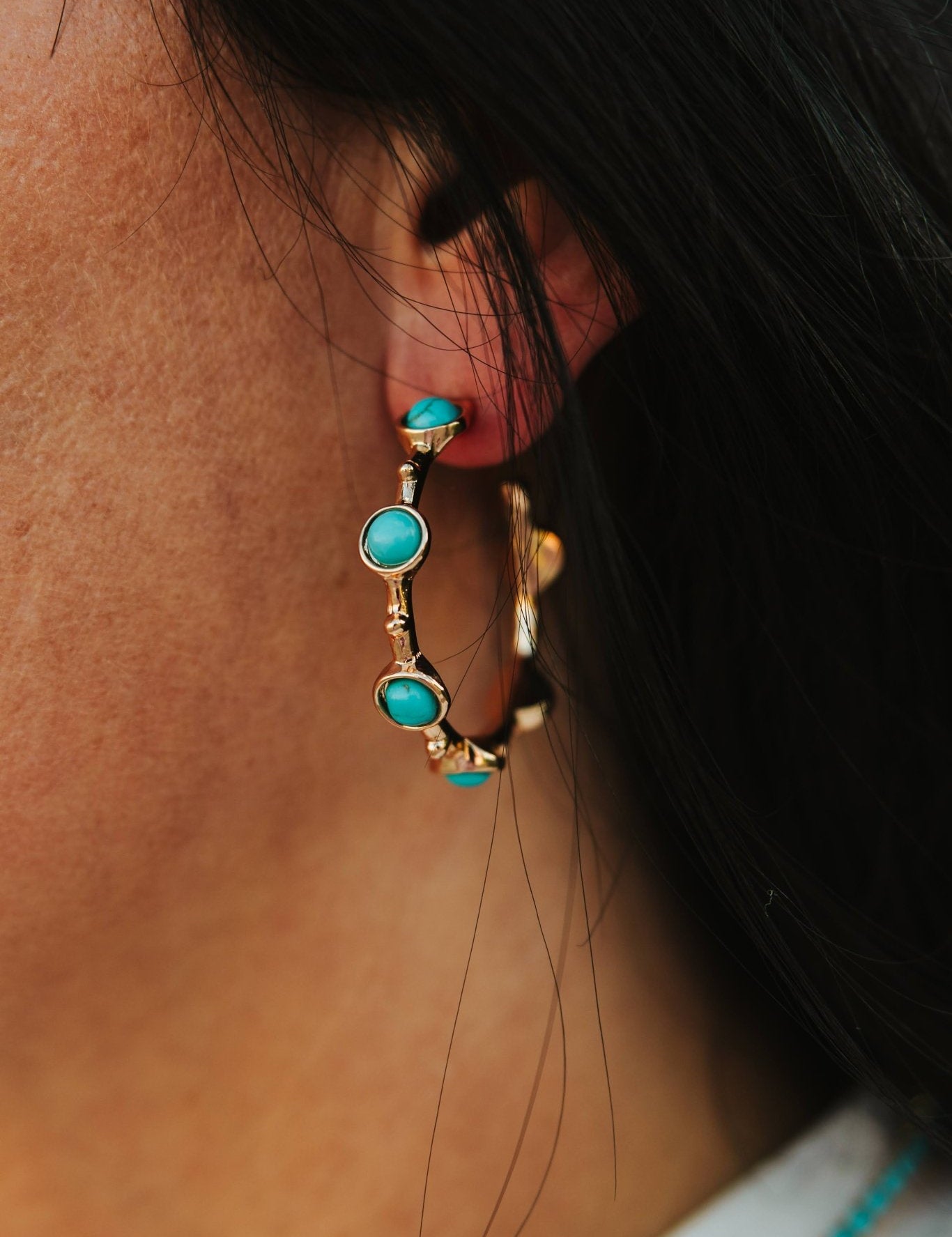 Gold Hoop Earrings with Turquoise