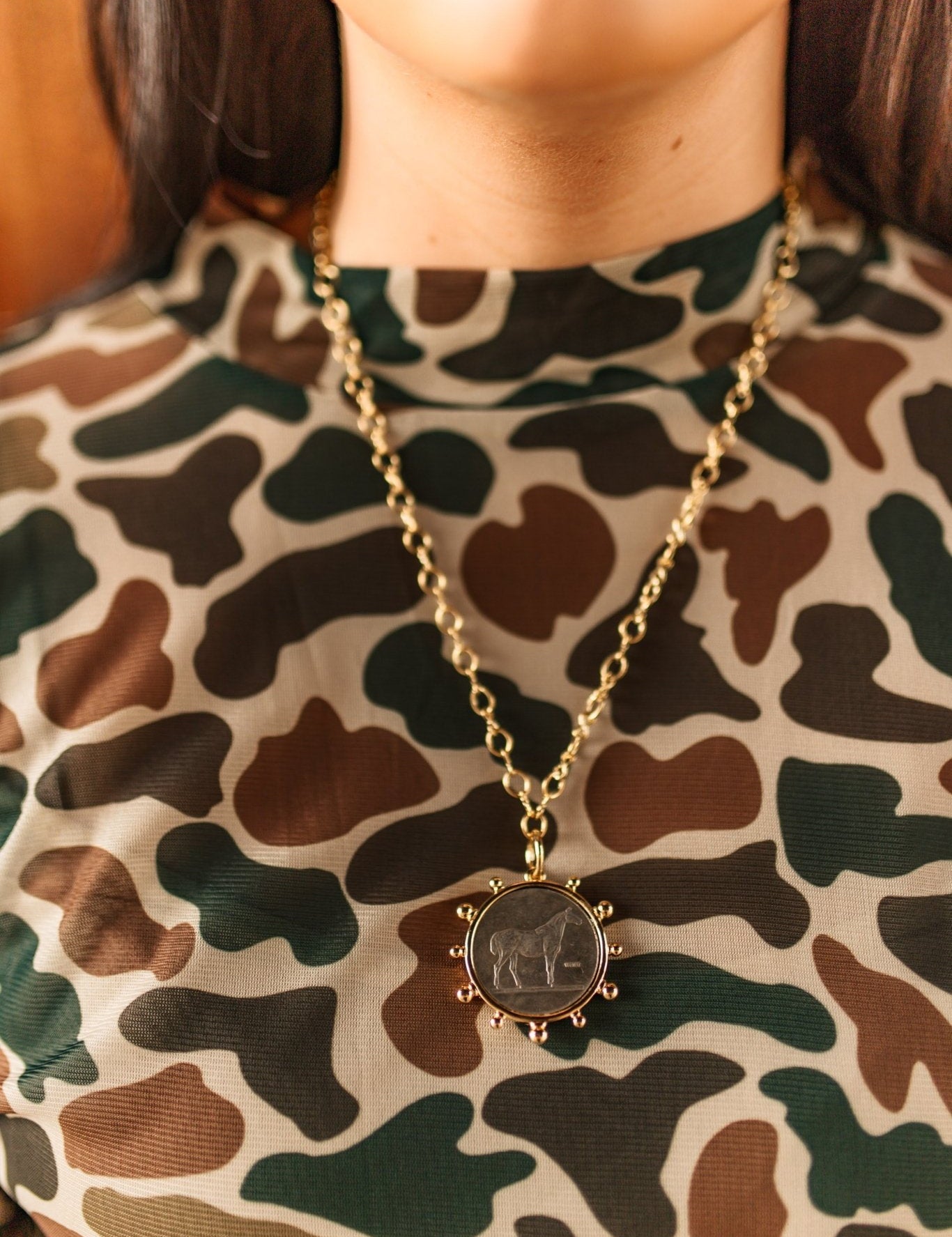 Gold Horse Coin Chain Necklace