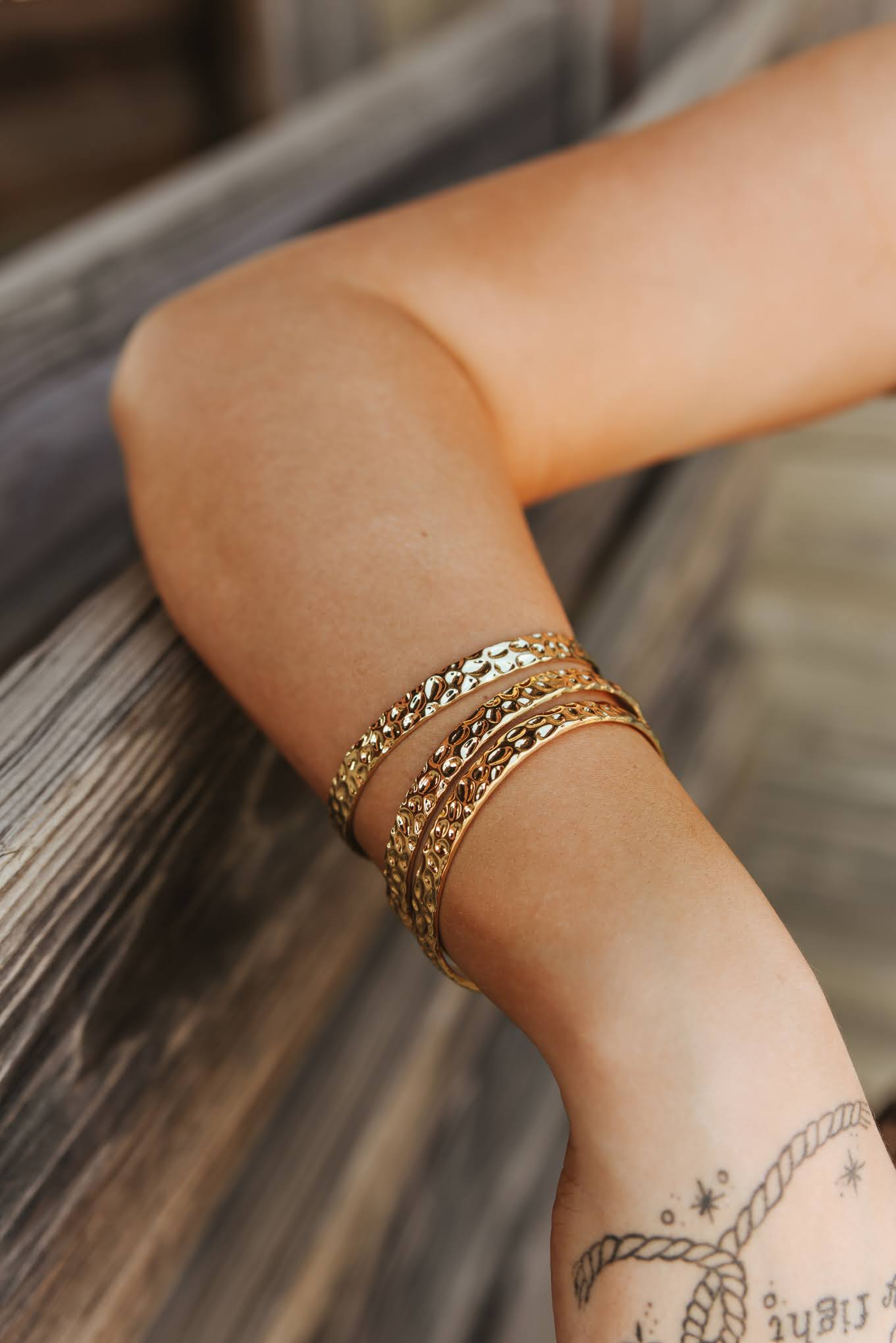 Gold Plated Hammered Bangle Set