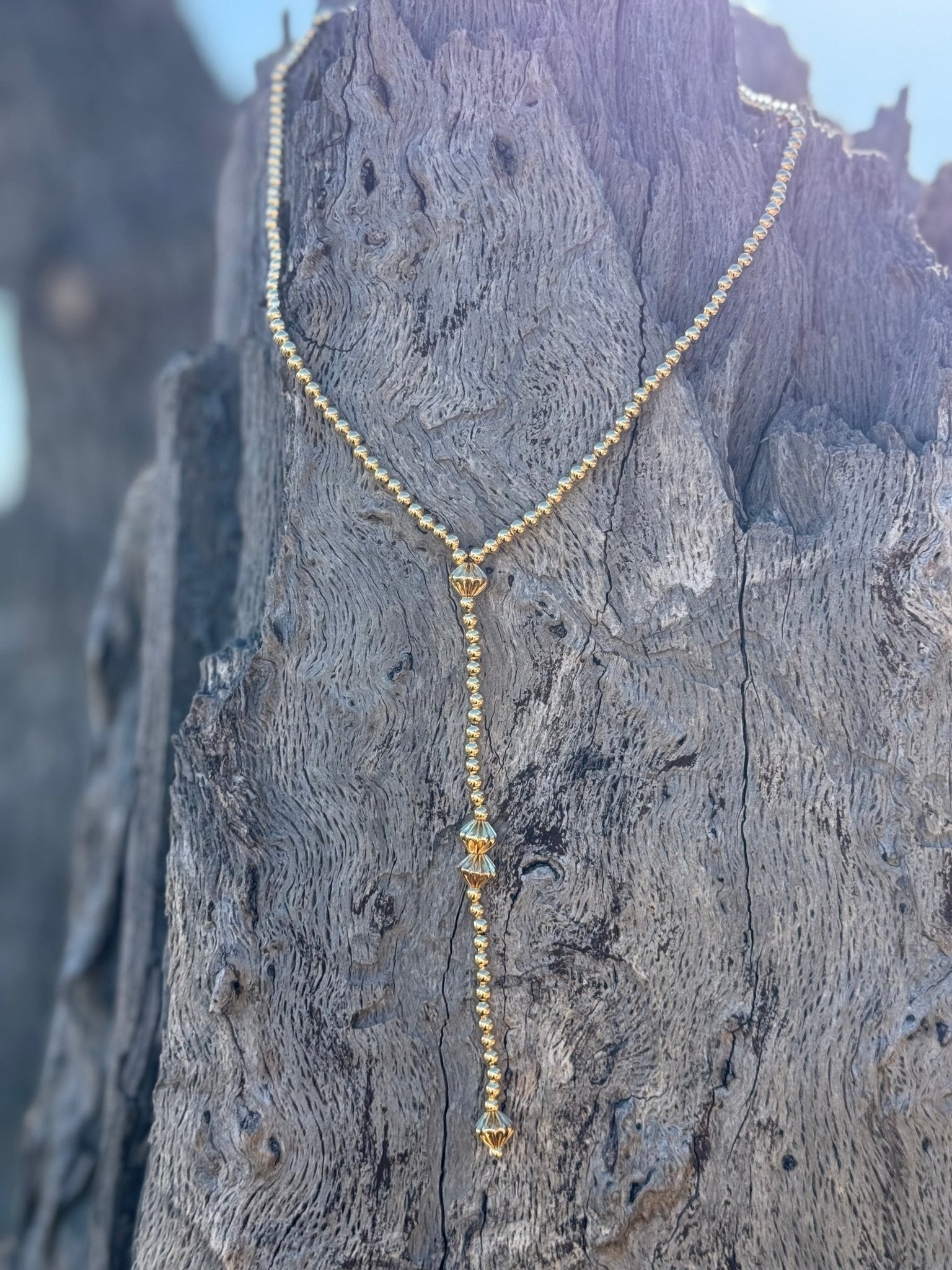 Gold Plated Lariat Beaded Necklace