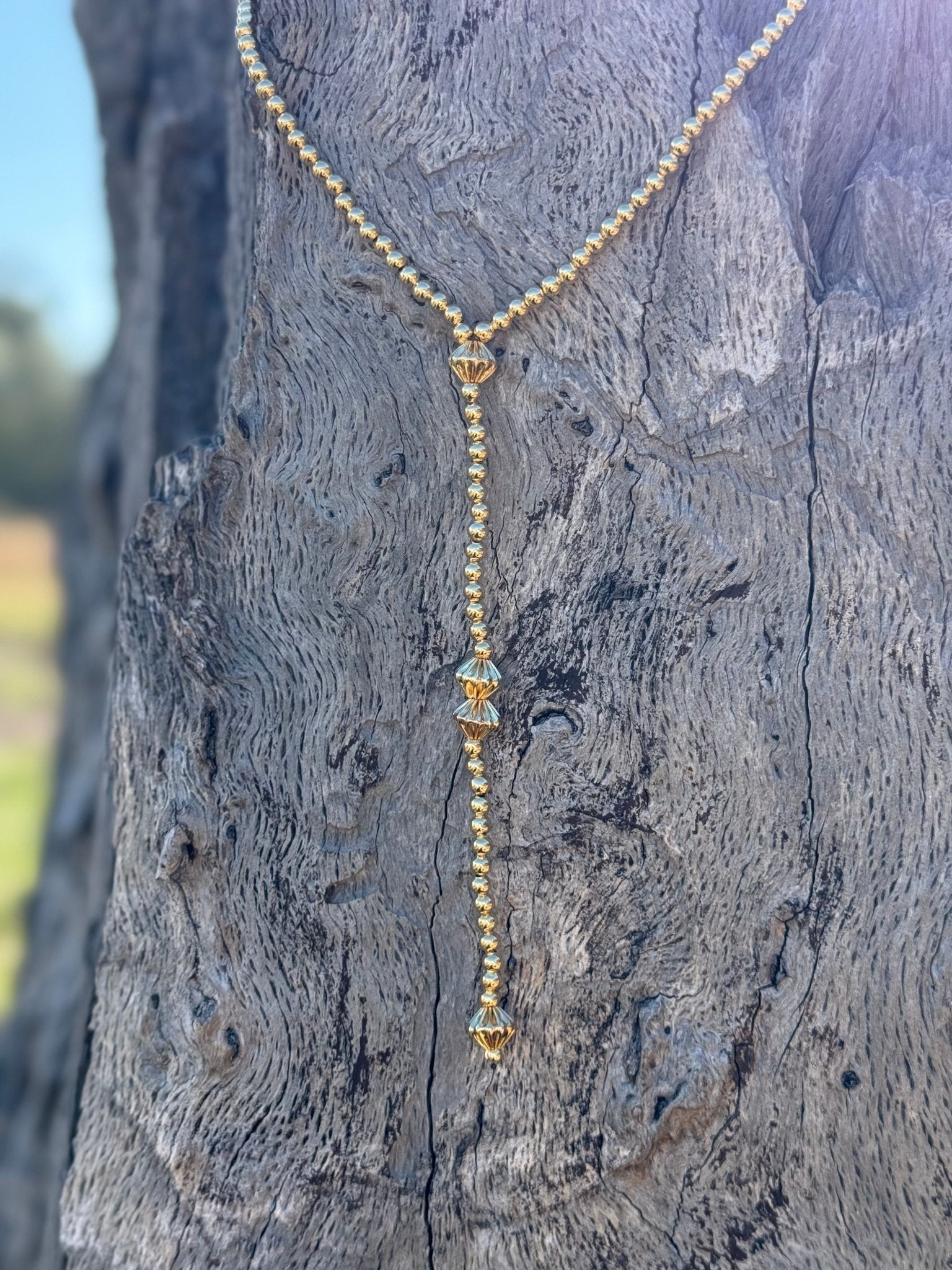 Gold Plated Lariat Beaded Necklace