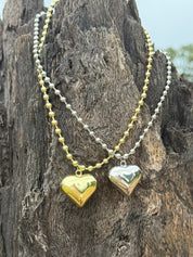 Gold Puff Heart Necklace