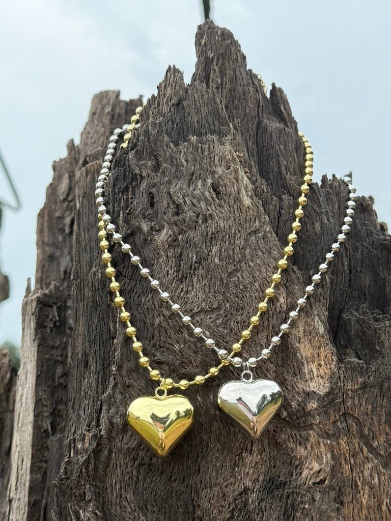 Gold Puff Heart Necklace