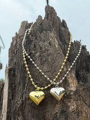 Gold Puff Heart Necklace