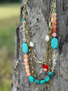 Gold Turquoise Boho Charm Layered Necklace