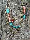 Gold Turquoise Boho Charm Layered Necklace