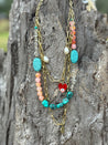 Gold Turquoise Boho Charm Layered Necklace