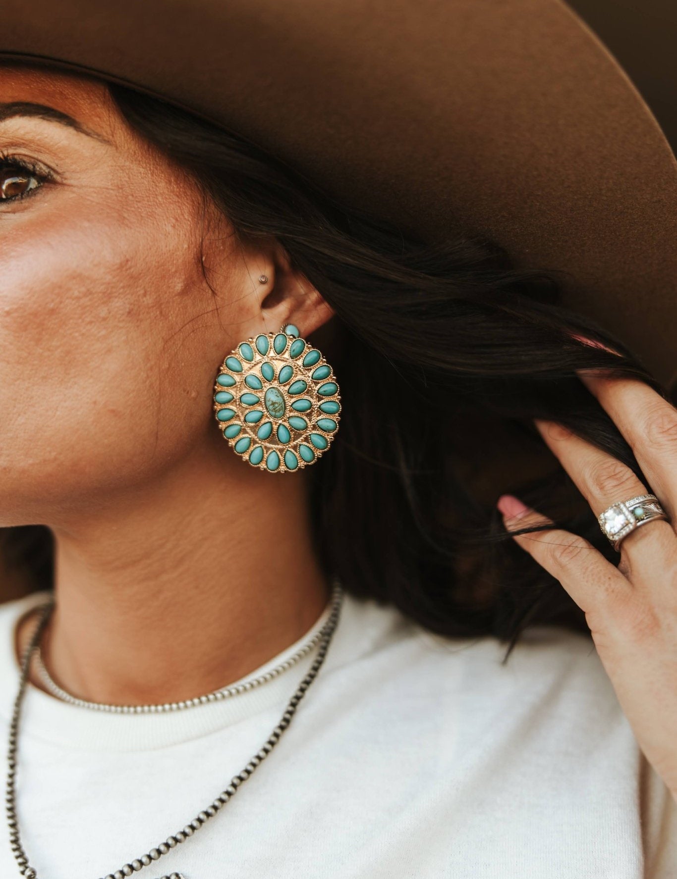 Gold Turquoise Cluster Post Earring