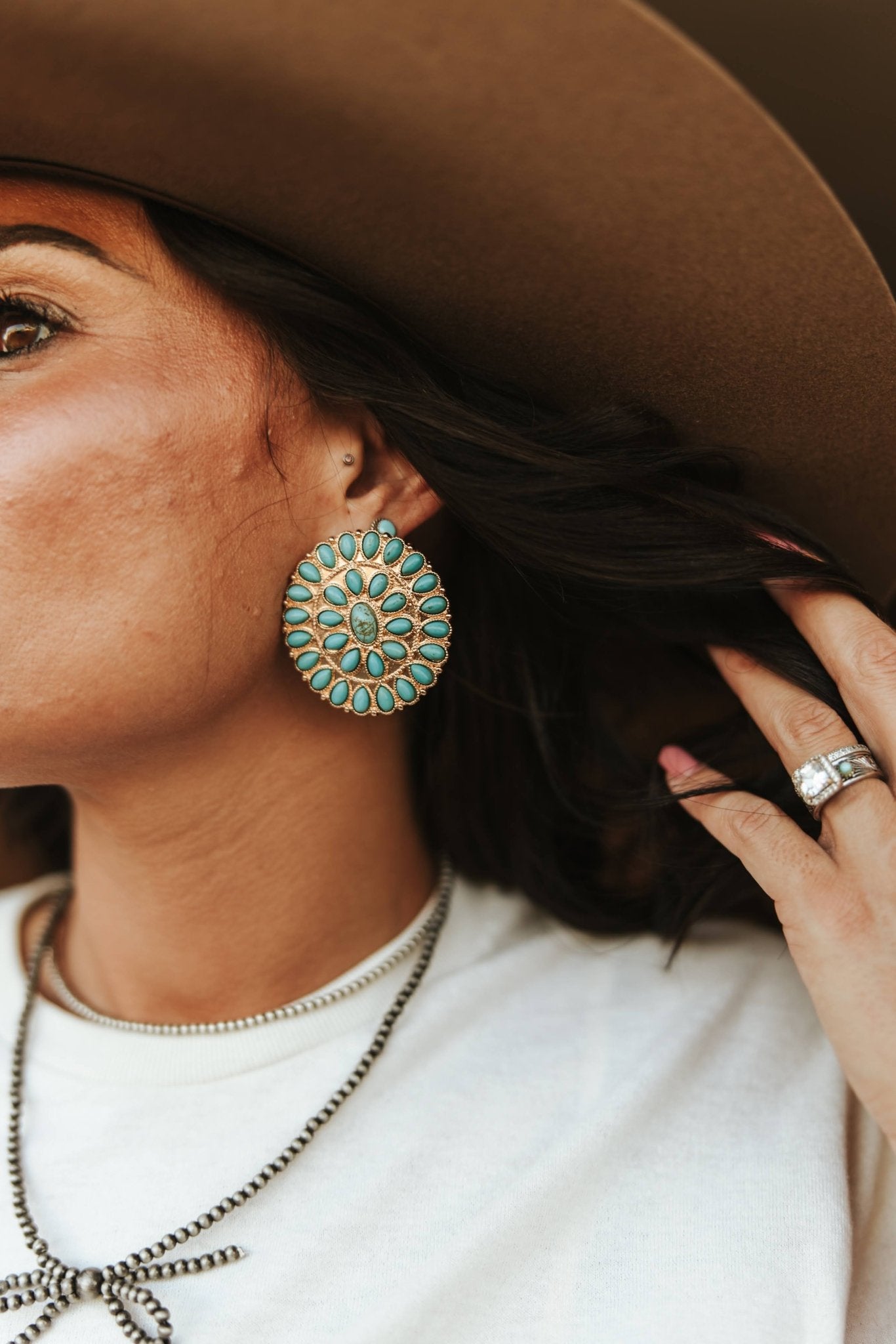 Gold Turquoise Cluster Post Earring