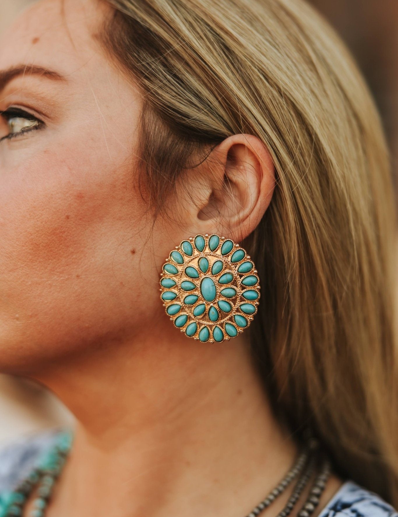 Gold Turquoise Cluster Post Earring