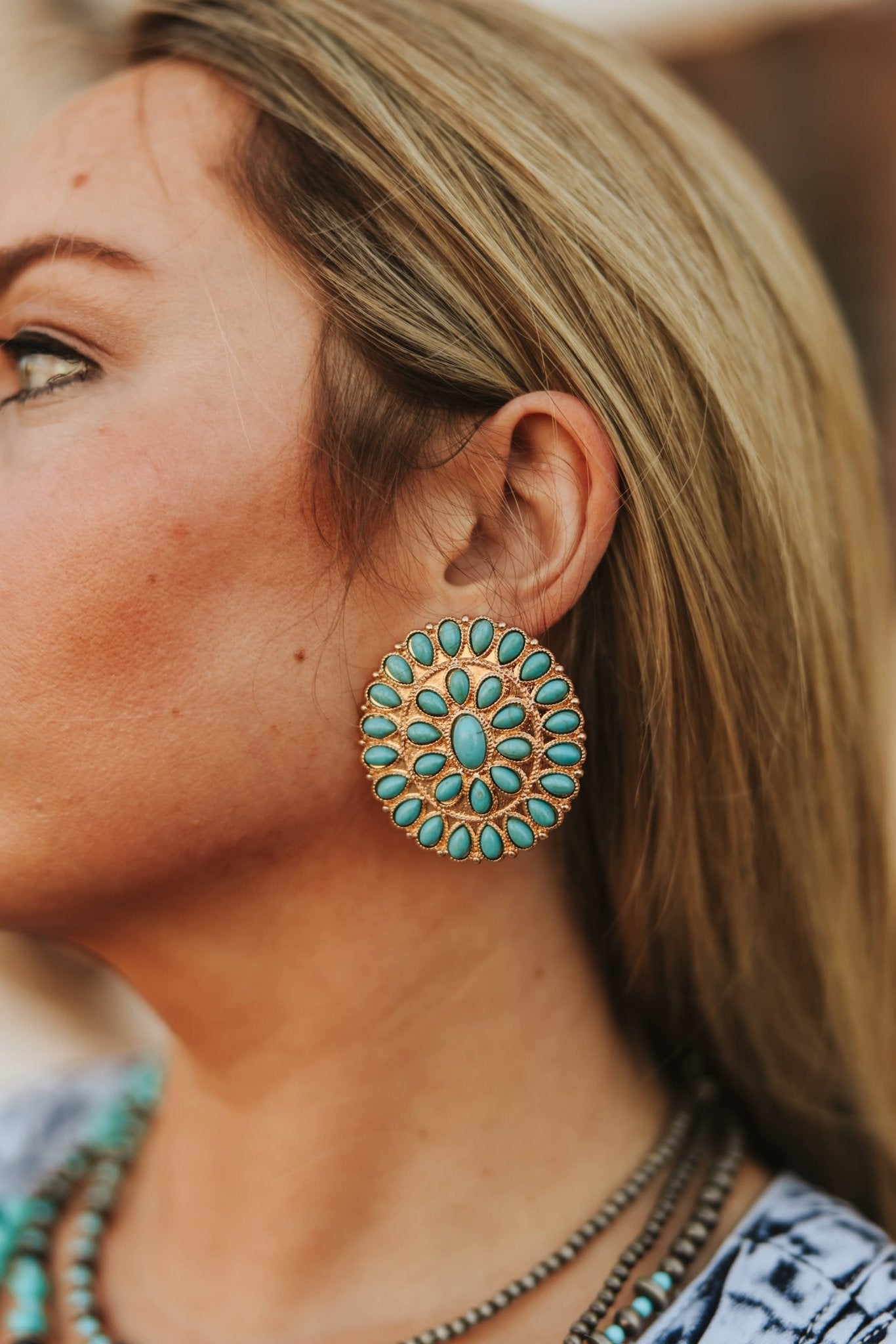Gold Turquoise Cluster Post Earring