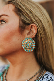 Gold Turquoise Cluster Post Earring