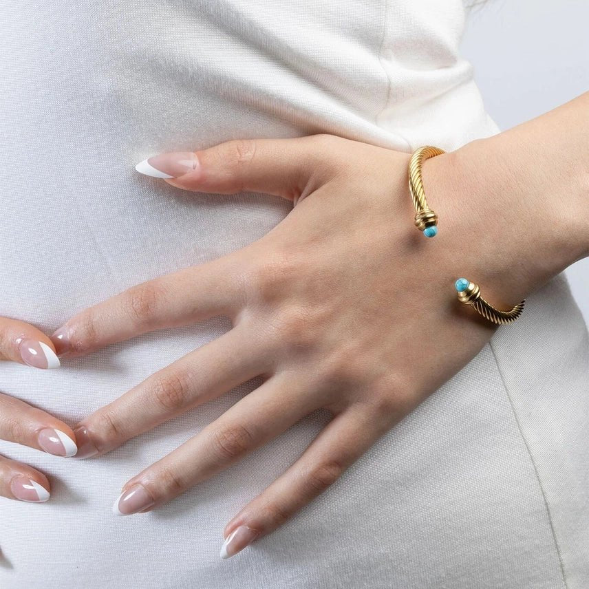 Gold Twisted Turquoise Cuff Bracelet