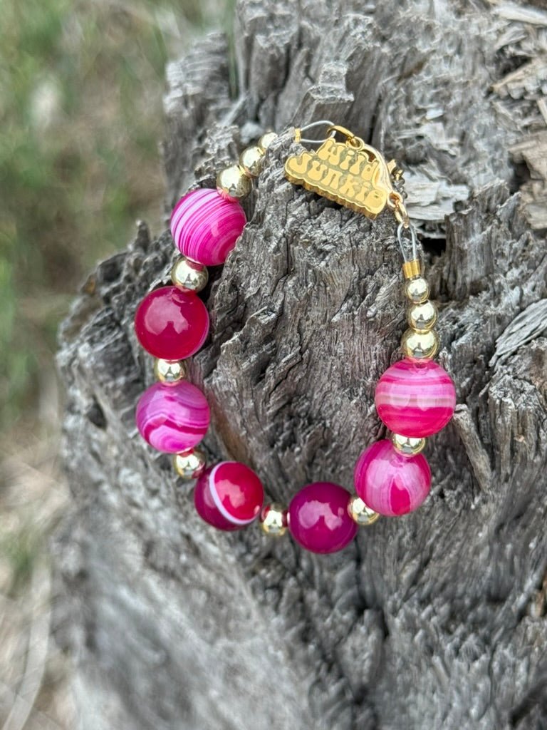 Gold Wild Rose Agate Beaded Bracelet