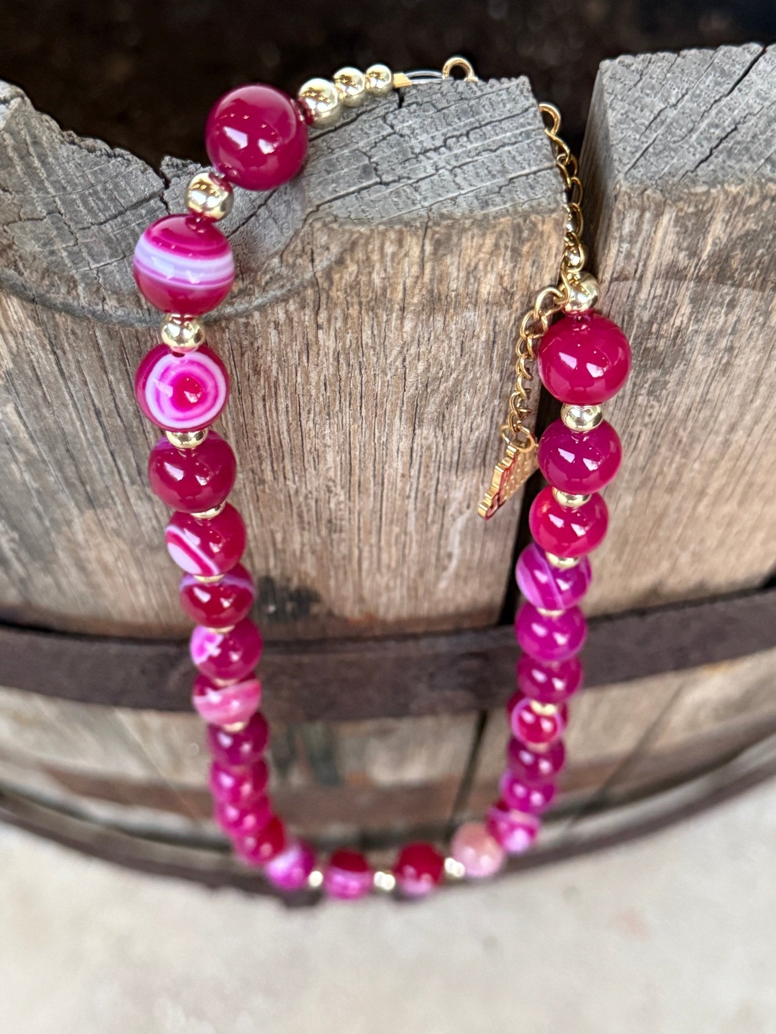 Gold Wild Rose Agate Beaded Necklace