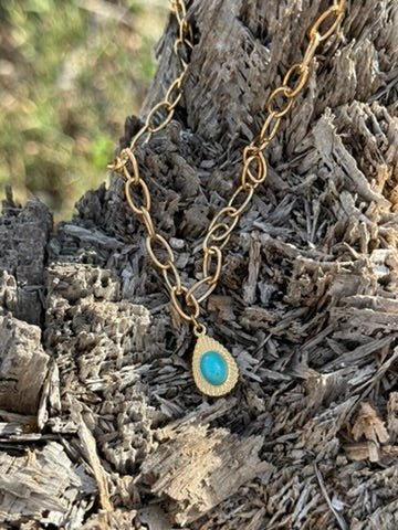Golden Azure Aura Teardrop Pendant Necklace