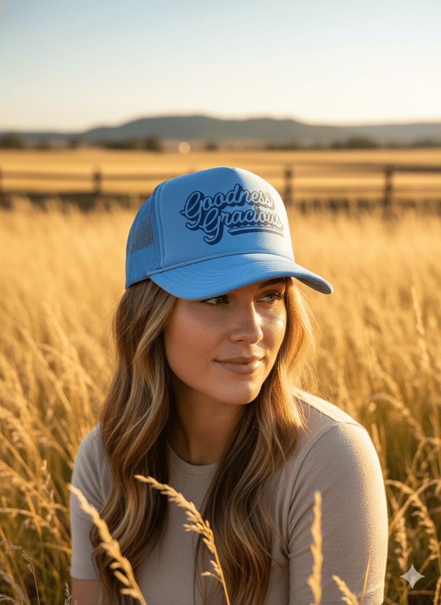 Goodness Gracious Trucker HatCarolina Blue