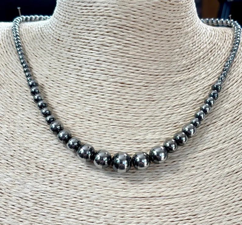 Graduated Hematite Pearl Necklace