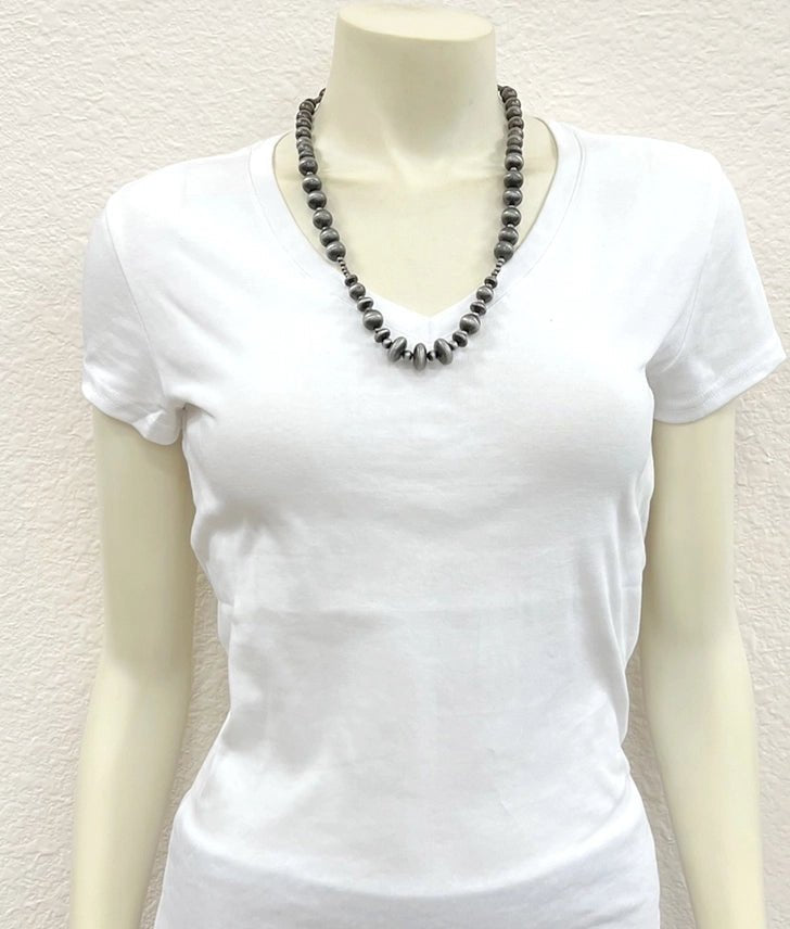Graduated Silver Spur Beaded Necklace