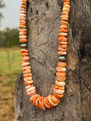 Graduated Spiny Oyster Silver Beaded Necklace