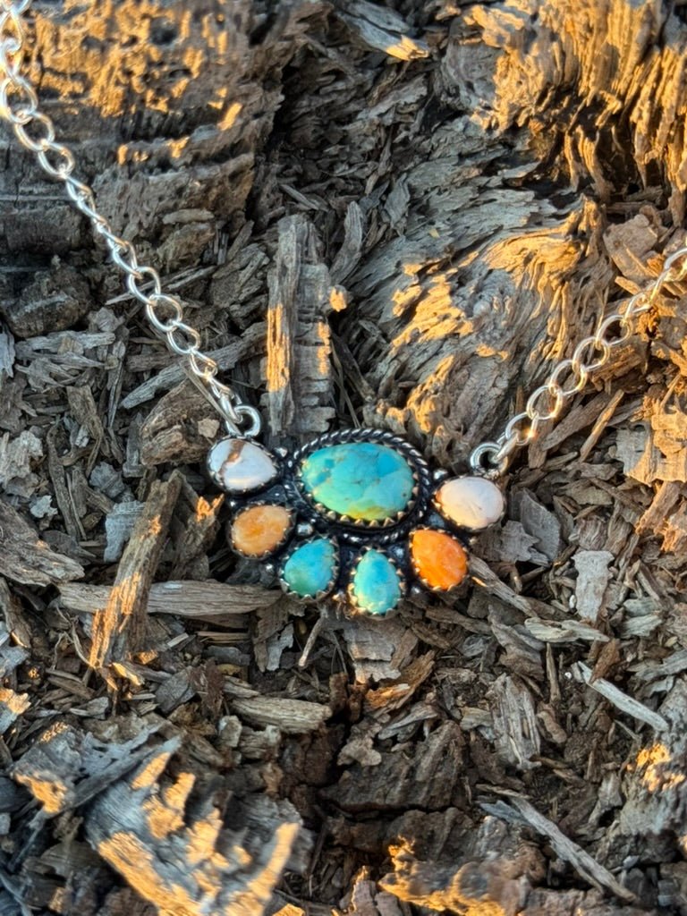 Half Cluster Authentic Stones Chain NecklaceMixed Stones