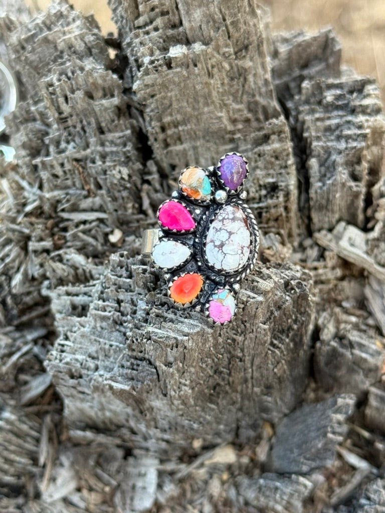 Half Cluster Turquoise Adjustable RingMixed // Wild Horse