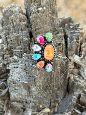 Half Cluster Turquoise Adjustable RingMixed // Spiny