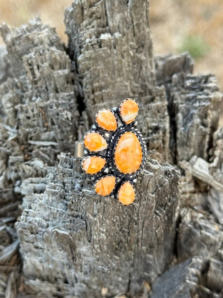Half Cluster Turquoise Adjustable RingSpiny Oyster