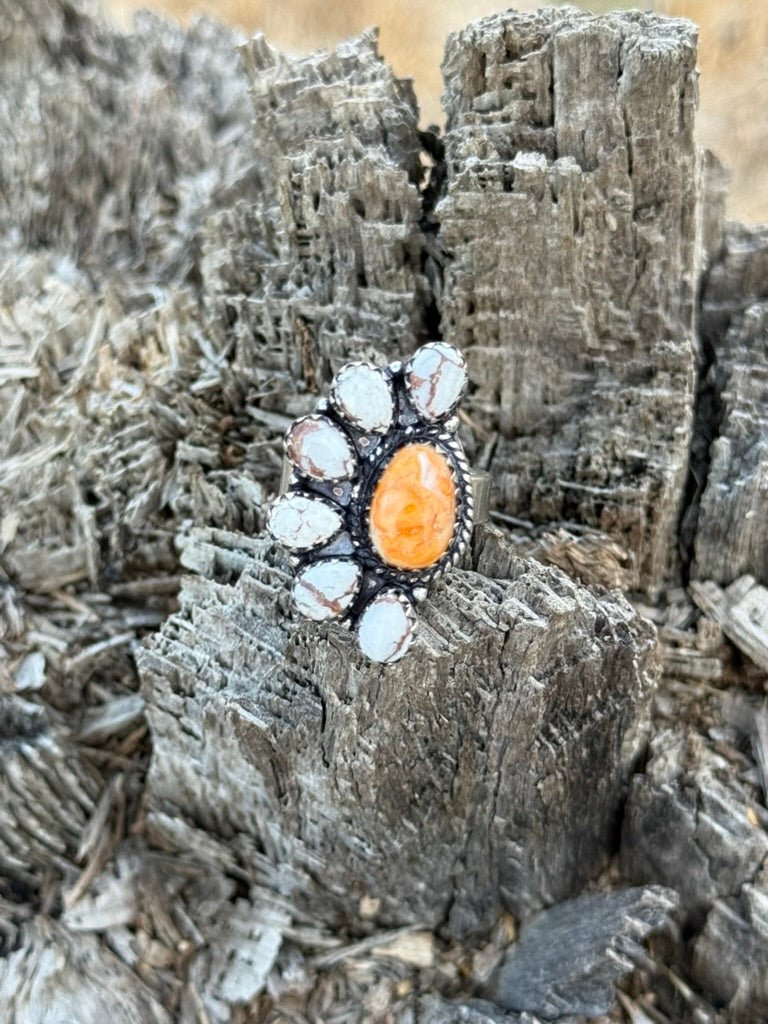 Half Cluster Turquoise Adjustable RingWild Horse // Spiny