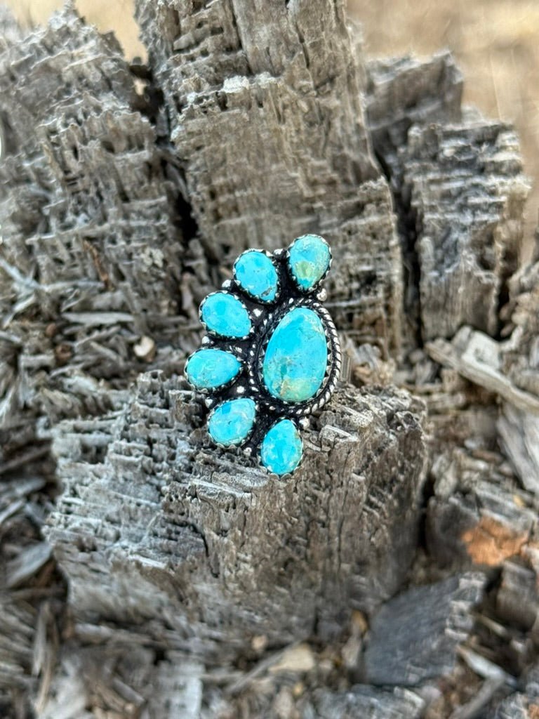 Half Cluster Turquoise Adjustable RingTurq // Wild Horse