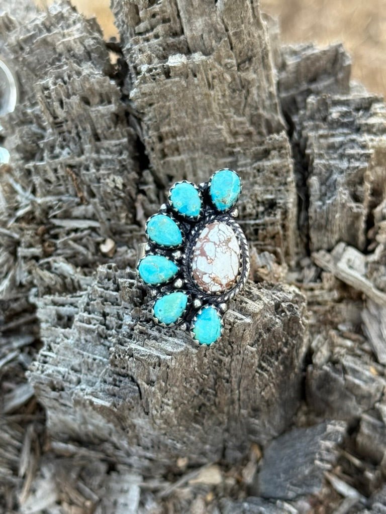 Half Cluster Turquoise Adjustable RingTurq // Wild Horse