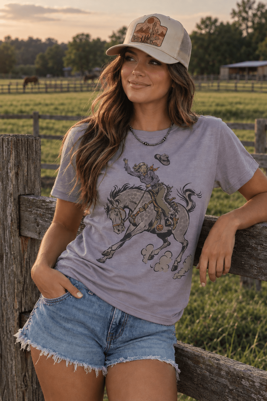 Halloween Cowgirl Bucking Horse Graphic TeePebbleS