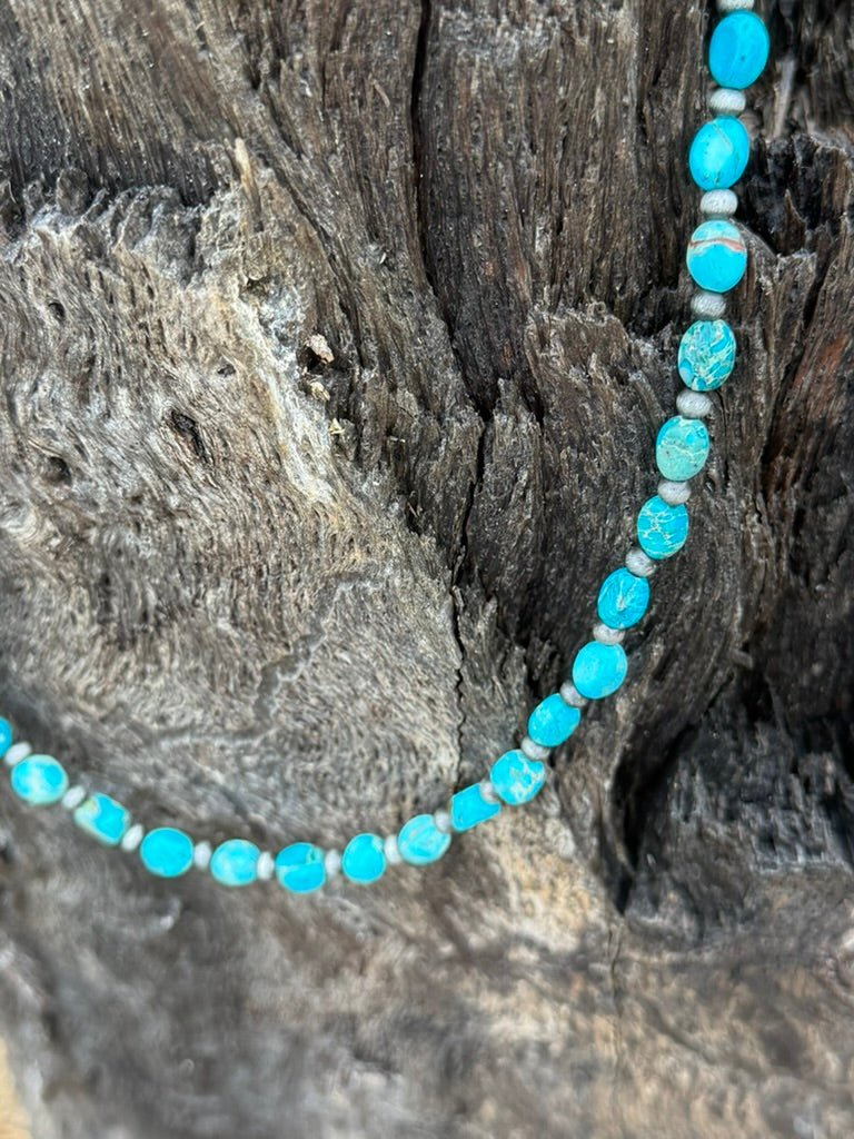 Handmade Oval Turquoise Beaded Necklace