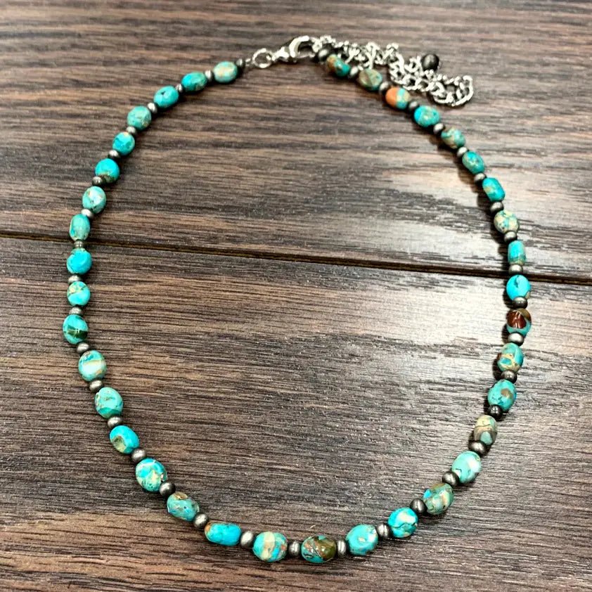 Handmade Oval Turquoise Beaded Necklace