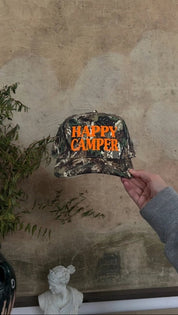 Happy Camper Tree Camo Embroidered Trucker Hat