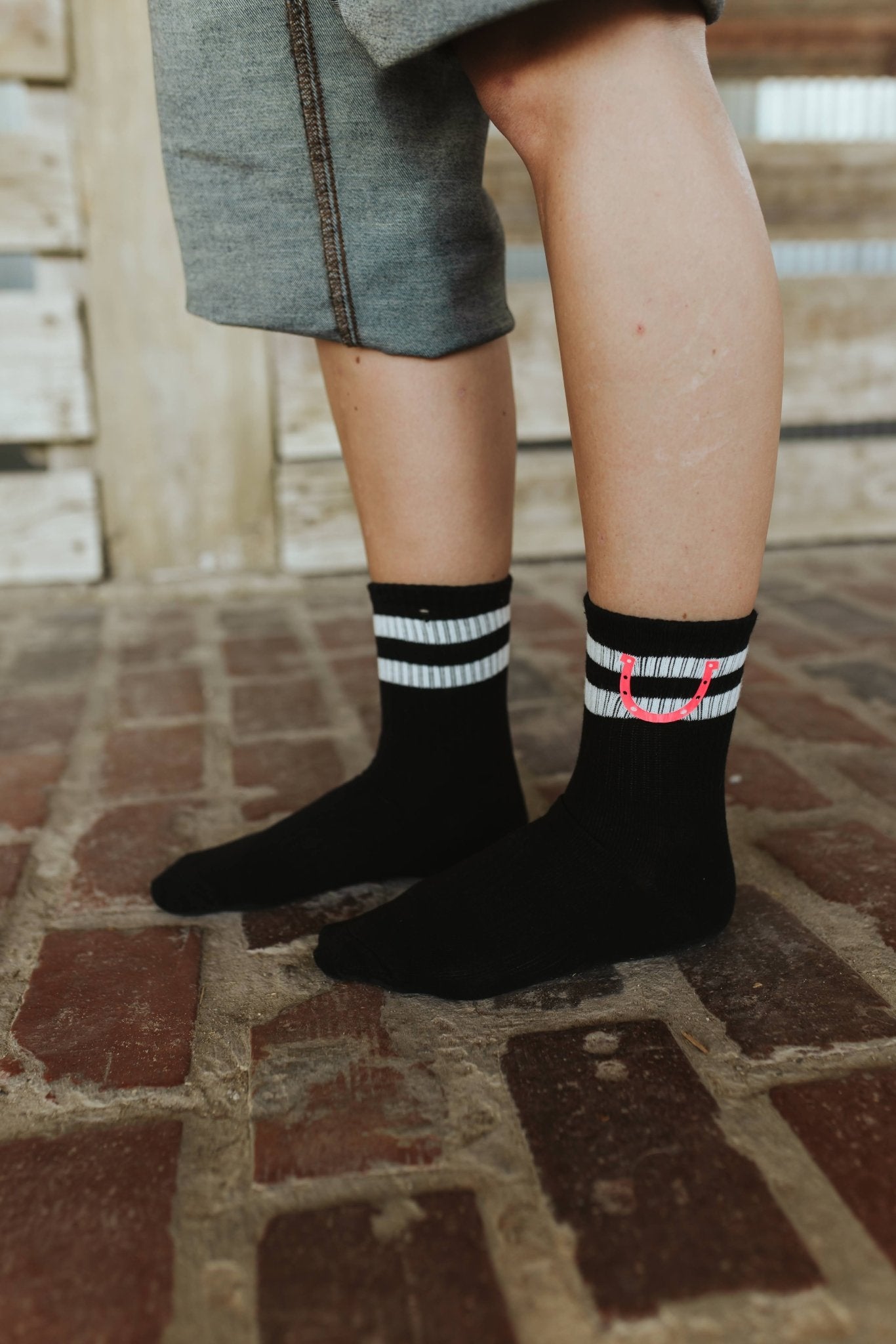 Happy Horseshoe Stripe Crew Socks