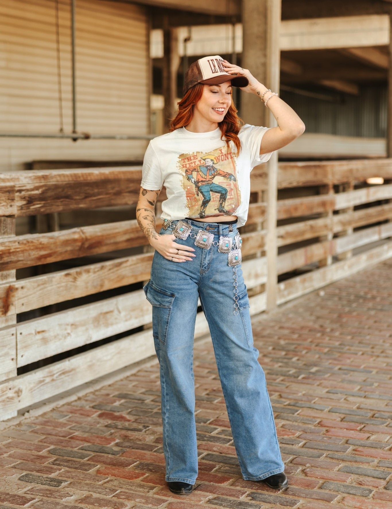 Hell I Won't Vintage Cowboy Graphic TeeNaturalS