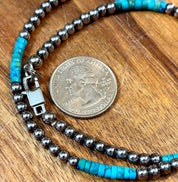 Hematite Blue Turquoise Heishi Necklace
