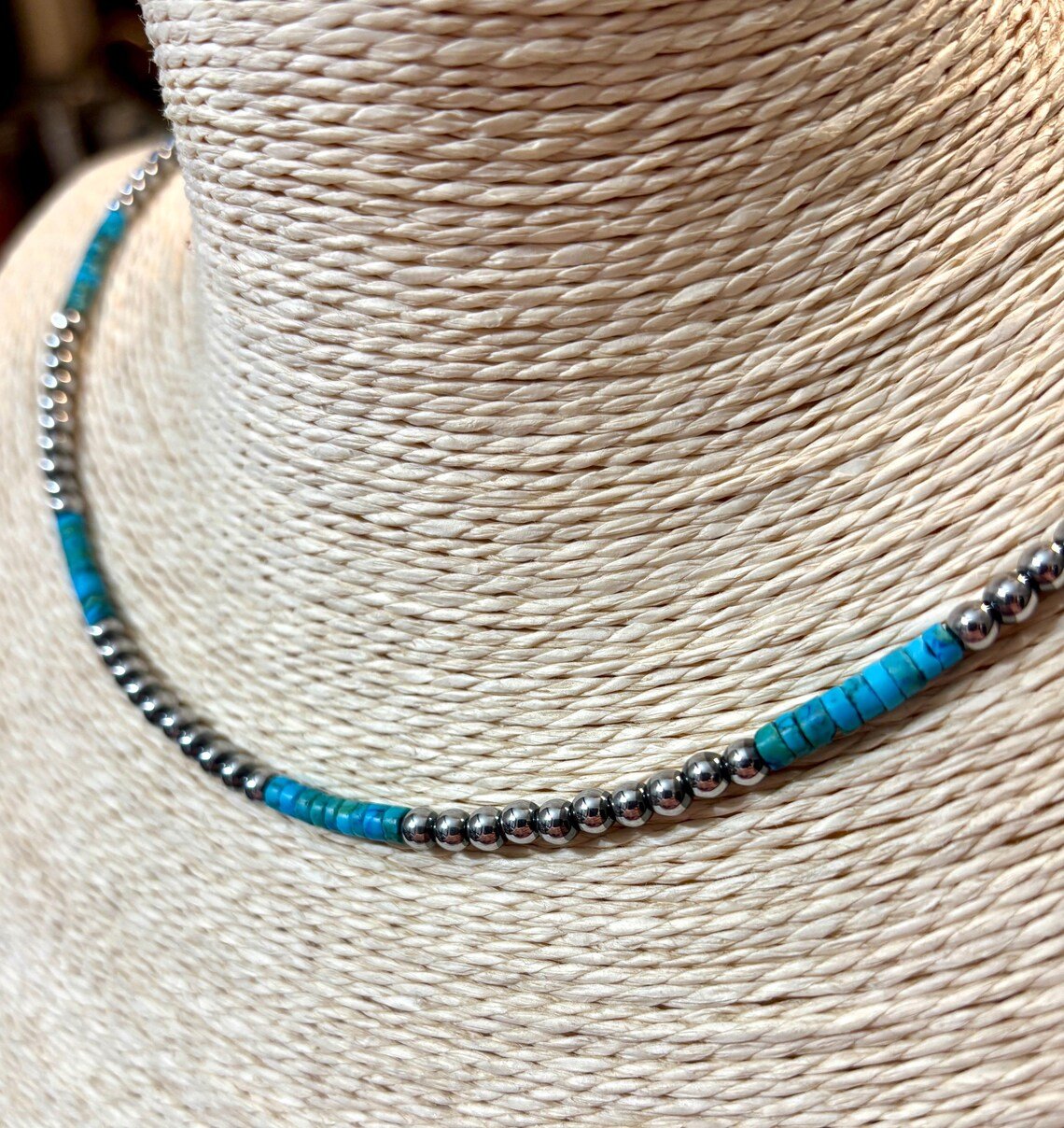 Hematite Blue Turquoise Heishi Necklace