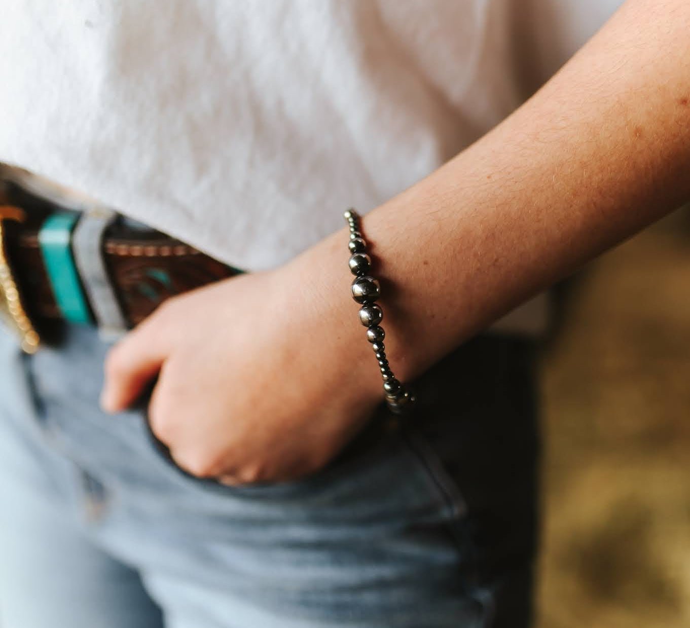 Hematite Graduated Beaded Bracelet