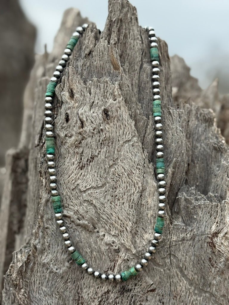 Hematite Green Turquoise Heishi Beaded Necklace