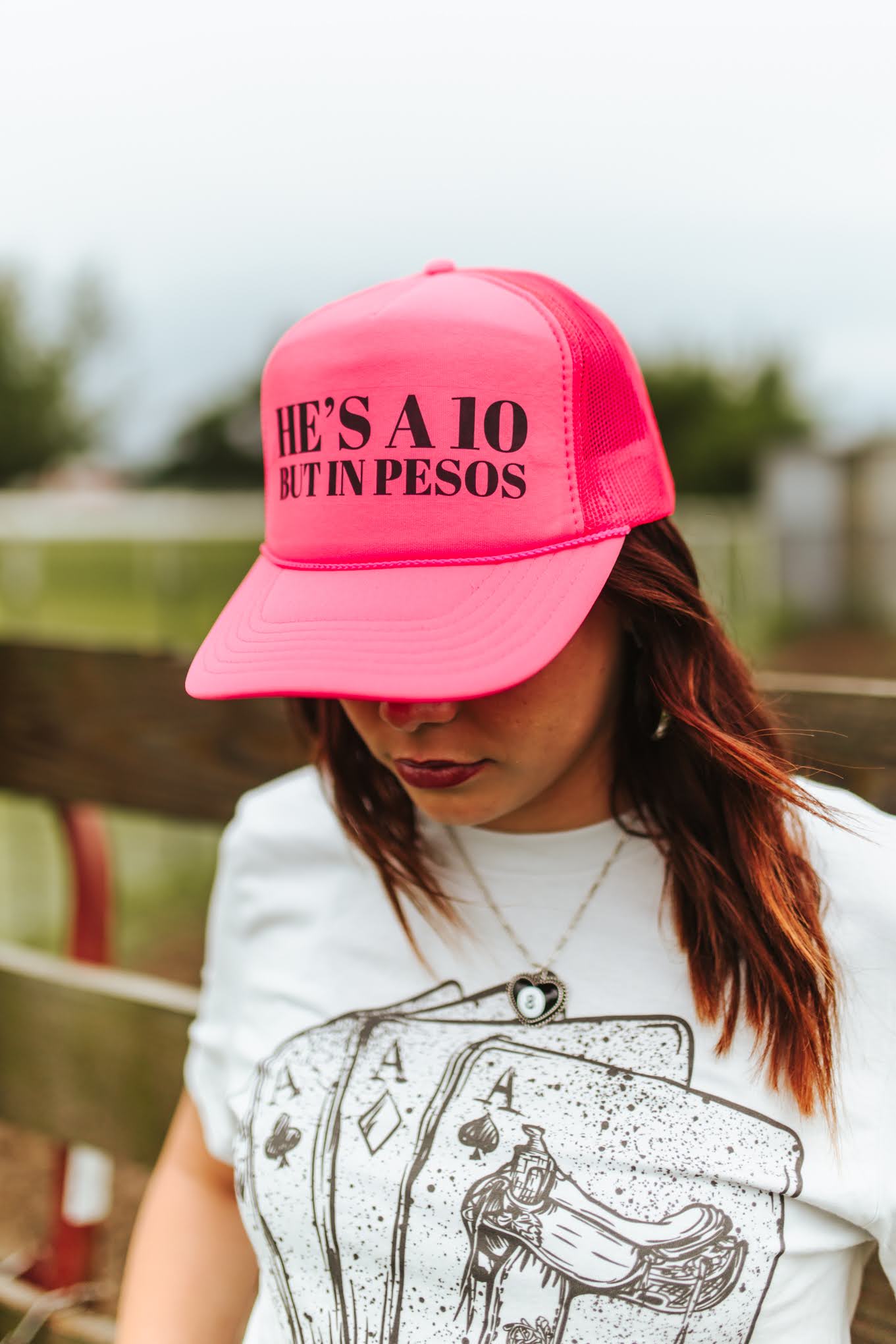 He's A 10 But In Pesos Trucker HatNeon Pink