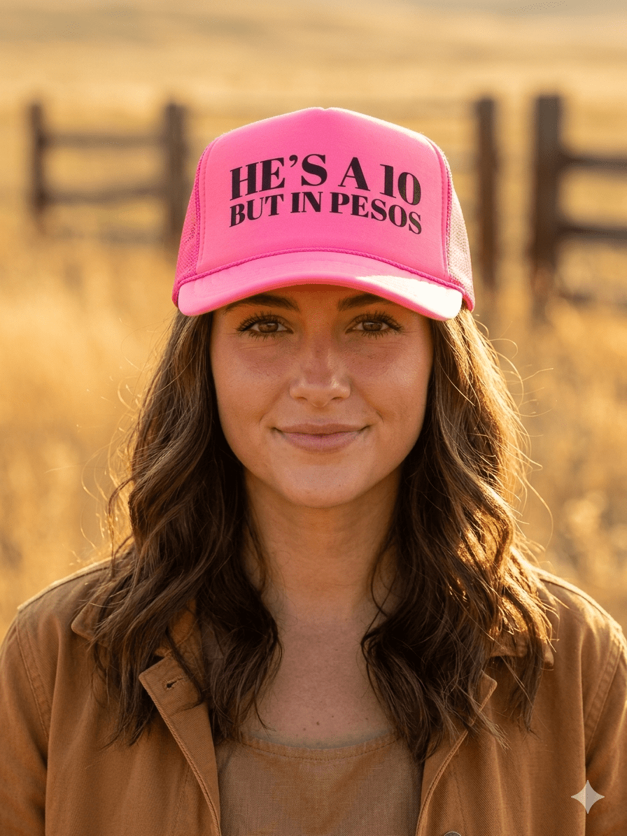 He's A 10 But In Pesos Trucker HatNeon Pink