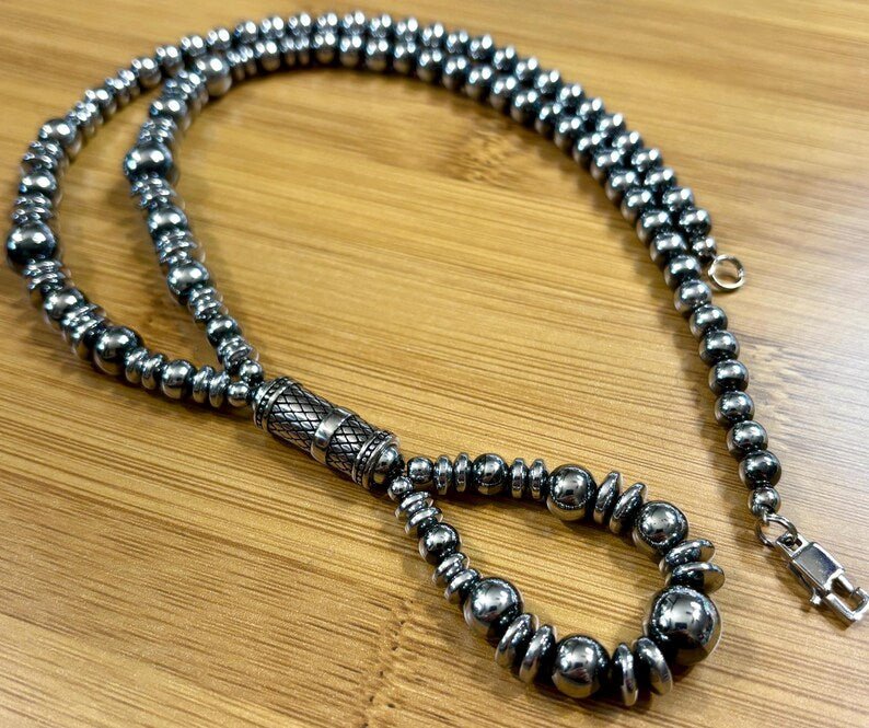 High Plains Hematite Pearl Lariat Necklace