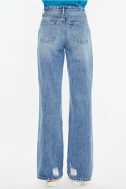 High-Rise Criss Cross Straight Distressed Jeans1