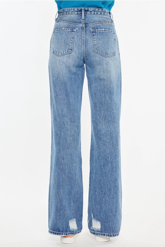 High-Rise Criss Cross Straight Distressed Jeans1