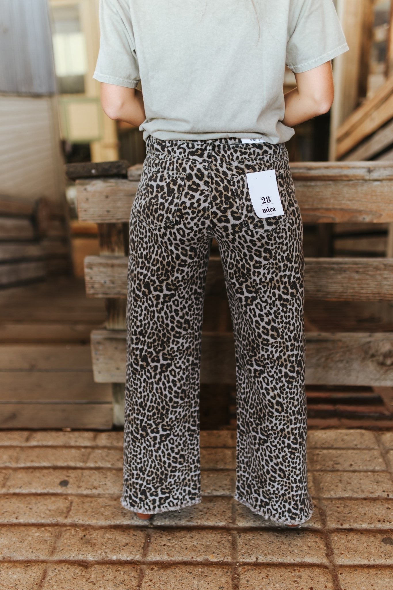 High-Rise Leopard Wide Leg Frayed Hem Pants24