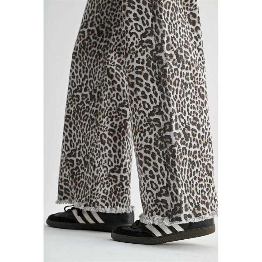 High-Rise Leopard Wide Leg Frayed Hem Pants24