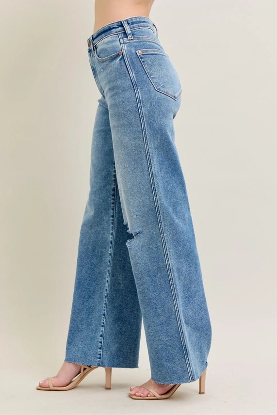High-Rise Raw Hem Wide Leg Jeans0(24)