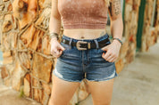 High Rise Ripped Denim ShortsMedium Wash1